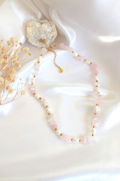 Natural Rose Quartz Crystal & Freshwater Pearl Choker - Premium Necklaces - Shop now at San Rocco Italia