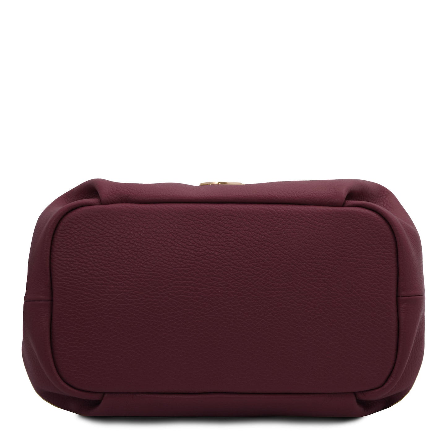Nora - Soft leather handbag | TL142372 in burgundy pebbled leather with soft structured shape shown from the bottom on white background
