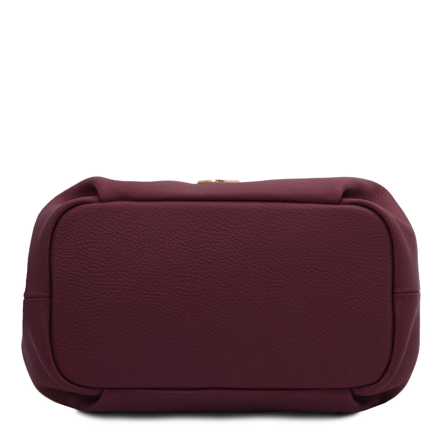 Nora - Soft leather handbag | TL142372 in burgundy pebbled leather with soft structured shape shown from the bottom on white background