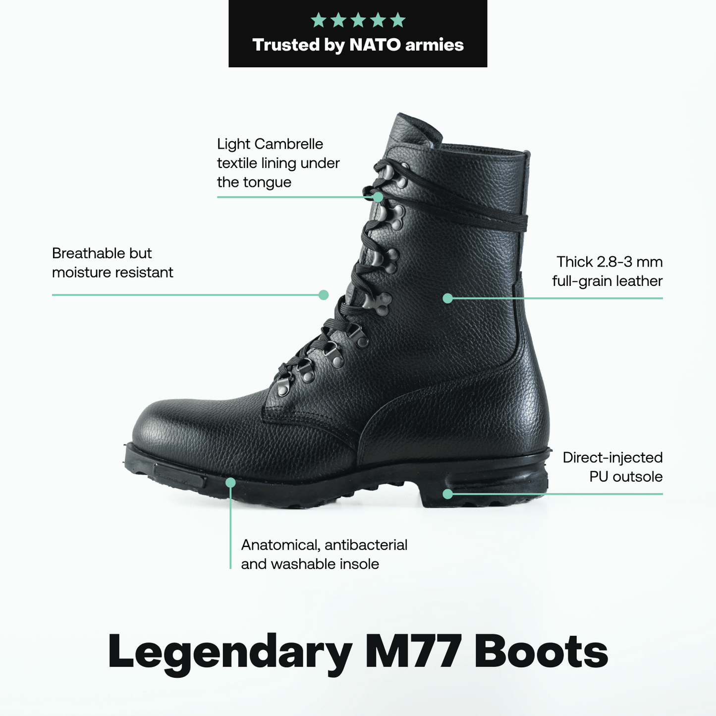 Norwegian M77 Black Combat Boots - Premium Boots - Shop now at San Rocco Italia