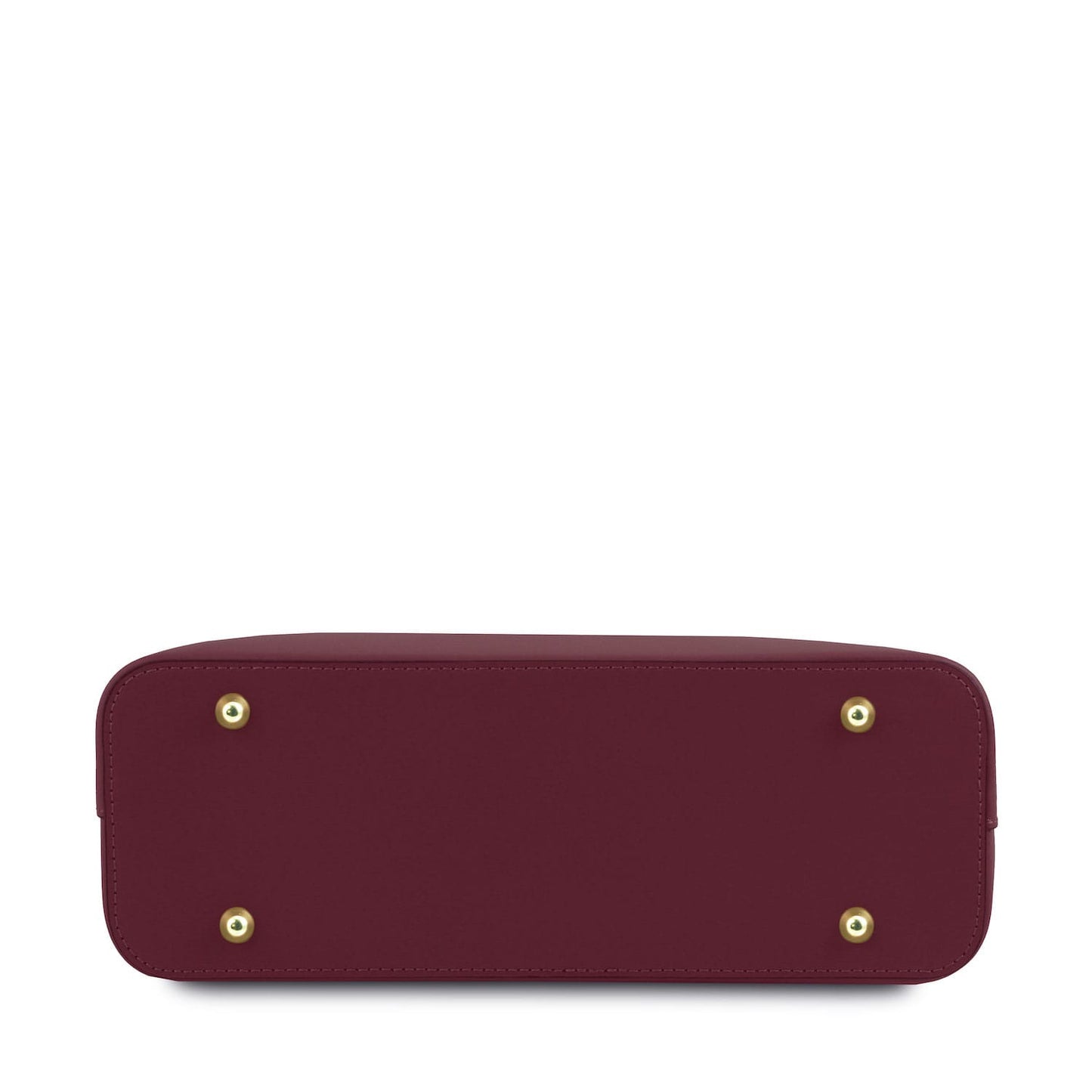 Olimpia - Italian leather tote - Small size | TL141521 in burgundy smooth leather with gold metal feet on white background