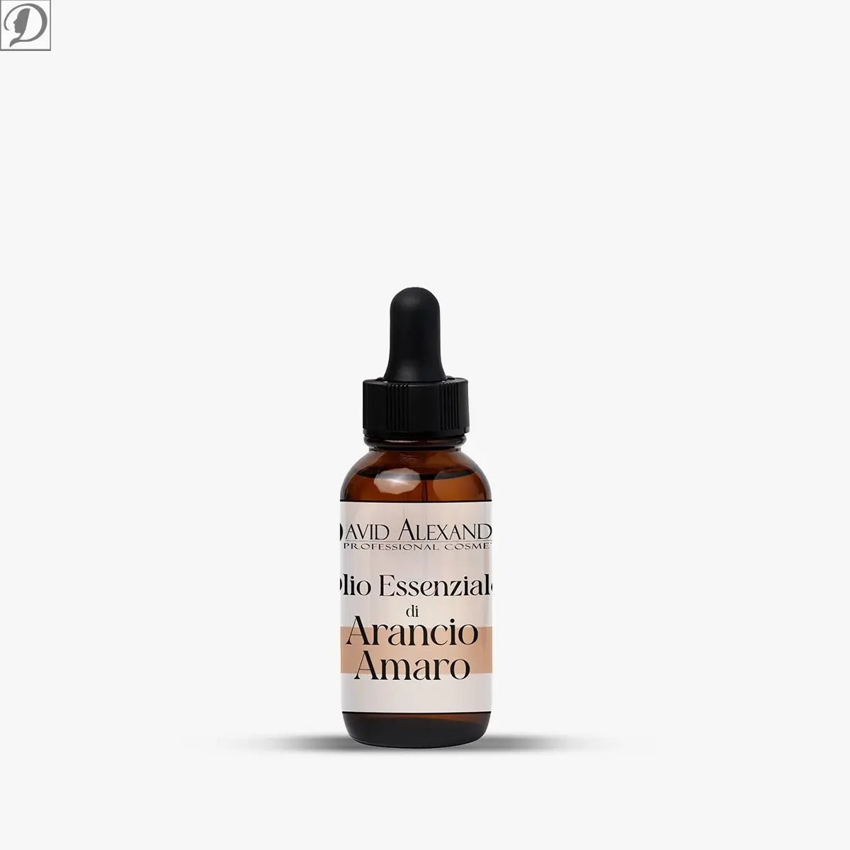 Olio essenziale di Arancio Amaro in flacone ambrato con contagocce e etichetta pulita