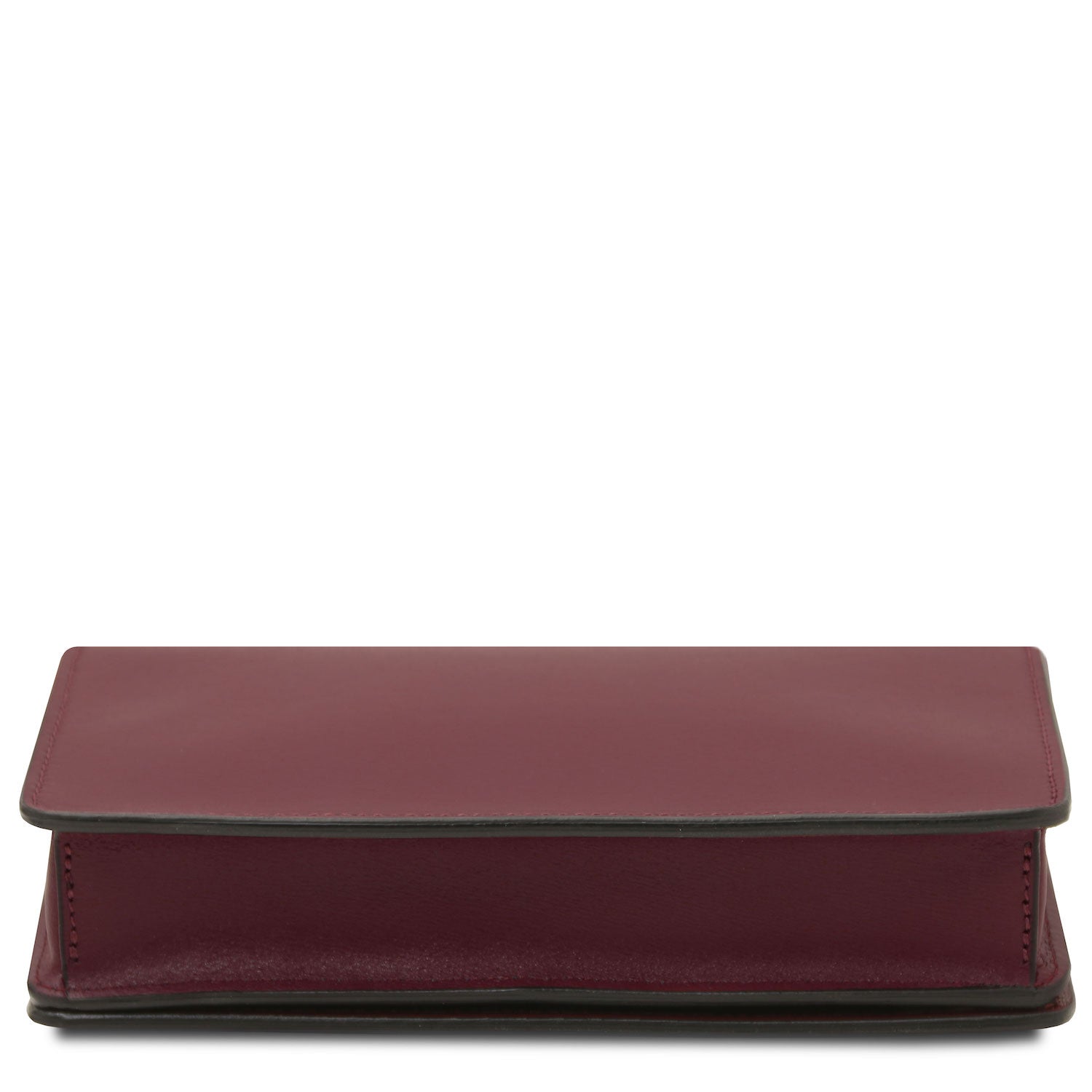 Opera - Leather clutch with chain strap | TL142505 in smooth burgundy box leather with structured silhouette on white background