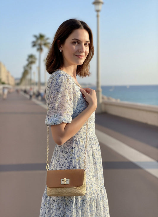 Orbetello - Raffia & Leather Shoulder Bag