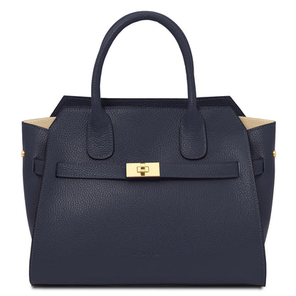 Leather handbags Dark Blue Origami - Leather tote | TL142466 San Rocco Italia