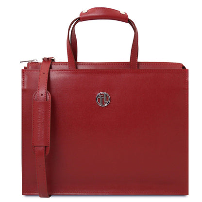 Palermo - Saffiano Italian leather briefcase 3-compartment for women | TL141369 - Premium Leather briefcases - Shop now at San Rocco Italia