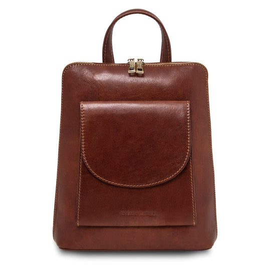 Leather backpacks for women Brown Paris - Small Convertible Leather Backpack For Women | TL142410 San Rocco Italia