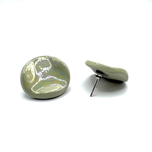 Sage-green glazed ceramic stud earring with silver post and back