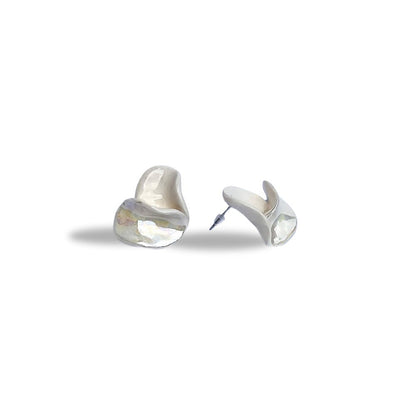 Petali handcrafted pearl white ceramic flower stud earrings with silver posts