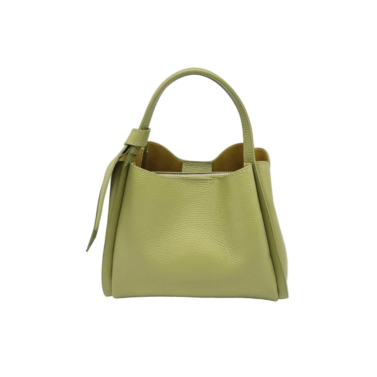 Pastel green Pienza handbag on a white background