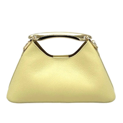 Yellow handbag with gold handle on a white background