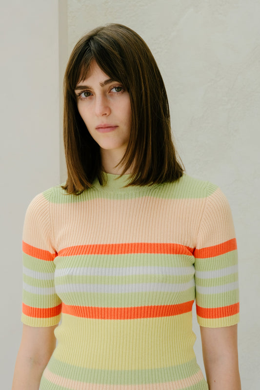 Knitwear 1 / S Pima Cotton Stripes Ribbed T-Shirt San Rocco Italia