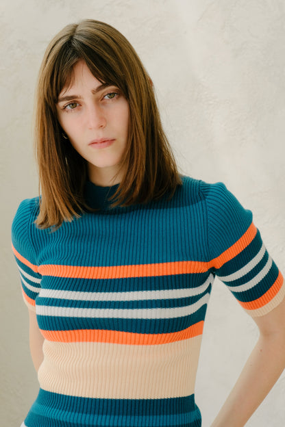 Knitwear Pima Cotton Stripes Ribbed T-Shirt San Rocco Italia