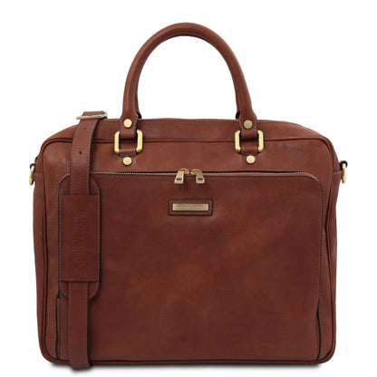 Pisa - Matte leather laptop briefcase with front pocket | TL142427 - Premium Leather laptop bags - Shop now at San Rocco Italia