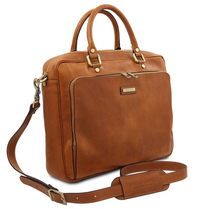 Pisa - Matte leather laptop briefcase with front pocket | TL142427 - Premium Leather laptop bags - Shop now at San Rocco Italia