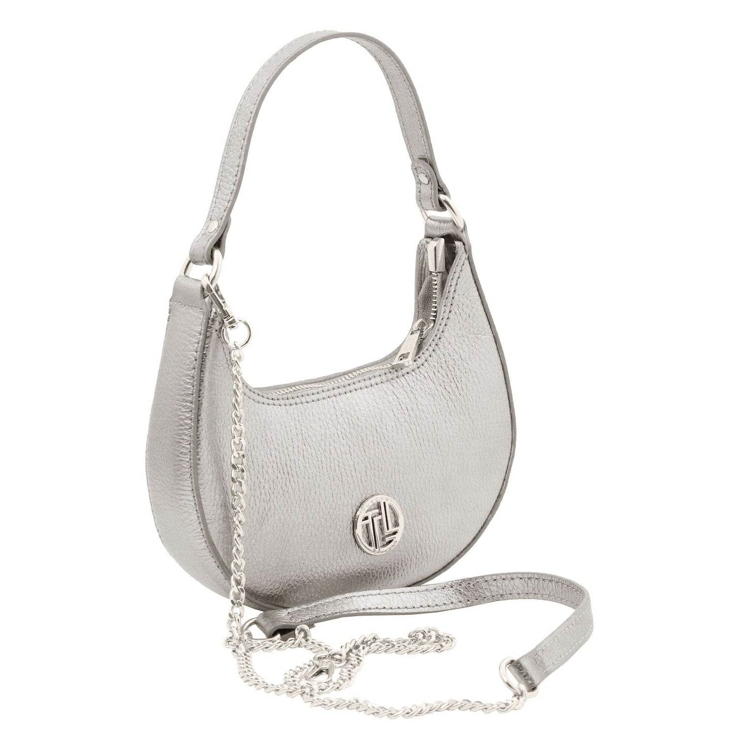 Pixie - Metallic Leather Mini Crescent Bag With Chain Strap | TL142413 - Premium Leather handbags - Shop now at San Rocco Italia