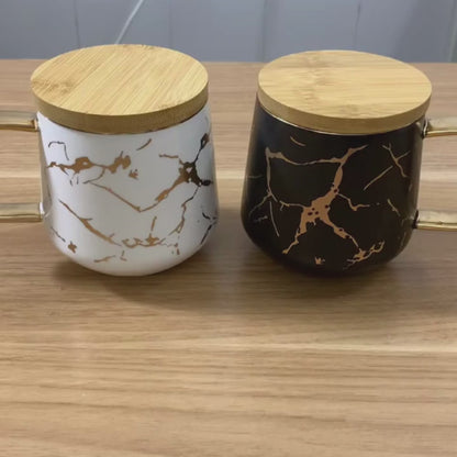 Marble Mugs with Wood Saucers / Lids | 300 ml and 400 ml