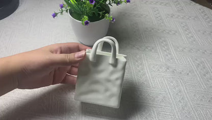 Small Porcelain Handbag Vases | White and Silver