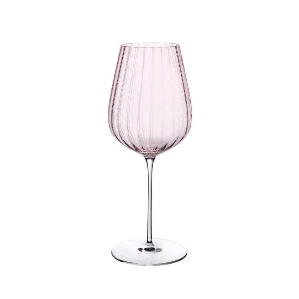 Dusty rose ribbed wine glass with long stem from Round Up set of 2