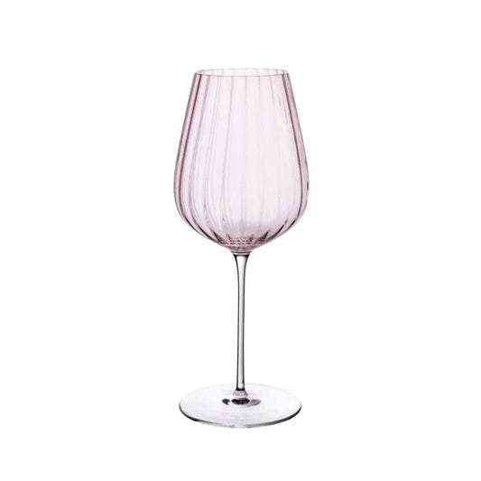 Dusty rose ribbed wine glass with long stem from Round Up set of 2