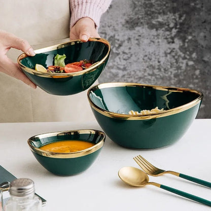 Luxury Green Glazed Ceramic Bowls with Gold Gilding - Bowl - San Rocco Italia