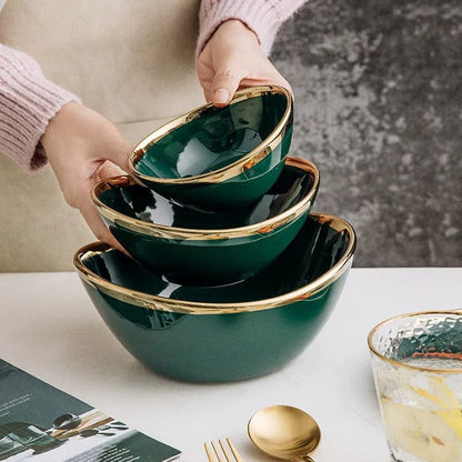 Luxury Green Glazed Ceramic Bowls with Gold Gilding - Bowl - San Rocco Italia