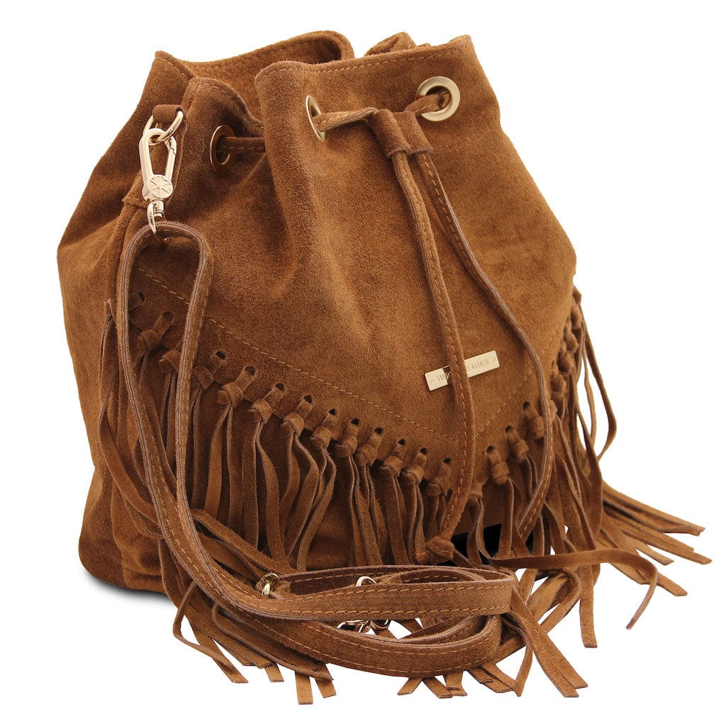 TL Bag - Suede leather fringe bucket bag | TL142291 - Premium Bucket Bag - Just €73.20! Shop now at San Rocco Italia