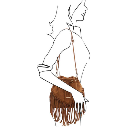 TL Bag - Suede leather fringe bucket bag | TL142291 - Premium Bucket Bag - Just €73.20! Shop now at San Rocco Italia