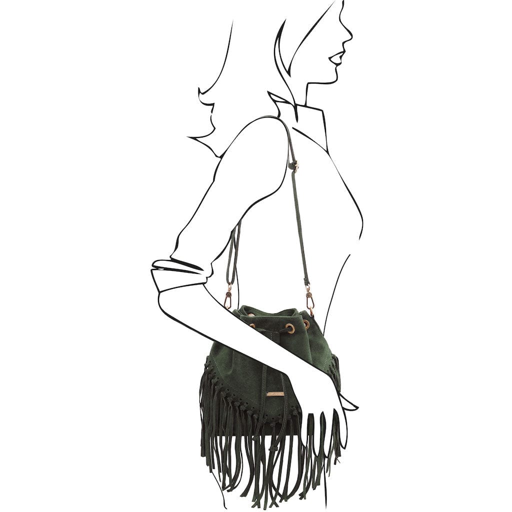 TL Bag - Suede leather fringe bucket bag | TL142291 - Premium Bucket Bag - Just €73.20! Shop now at San Rocco Italia