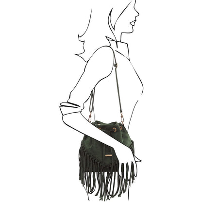 TL Bag - Suede leather fringe bucket bag | TL142291 - Premium Bucket Bag - Just €73.20! Shop now at San Rocco Italia