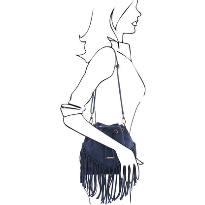 TL Bag - Suede leather fringe bucket bag | TL142291 - Premium Bucket Bag - Just €73.20! Shop now at San Rocco Italia