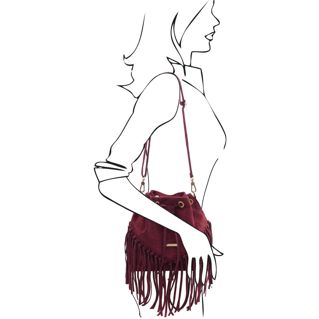TL Bag - Suede leather fringe bucket bag | TL142291 - Premium Bucket Bag - Just €73.20! Shop now at San Rocco Italia
