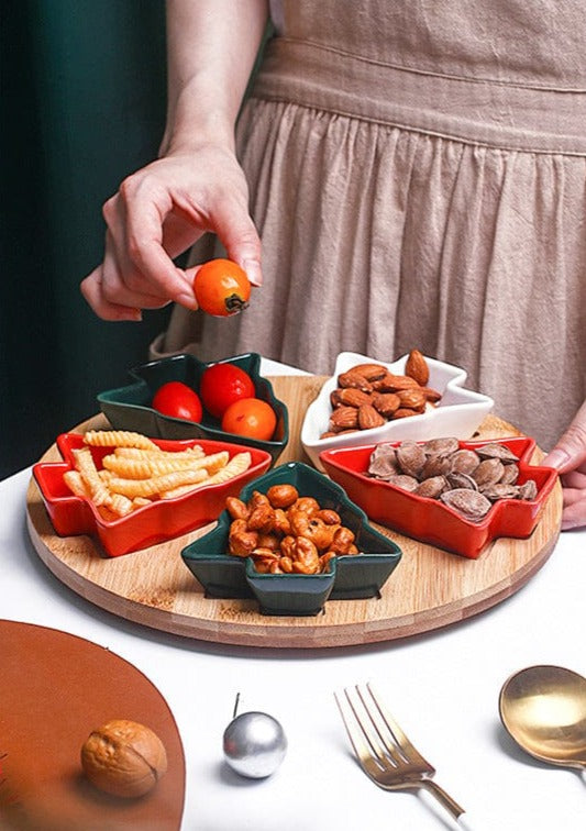 Christmas Tree Aperitivo/Snack Dishes With Bamboo Lazy Susan Tray - Premium  - Just €57.95! Shop now at San Rocco Italia