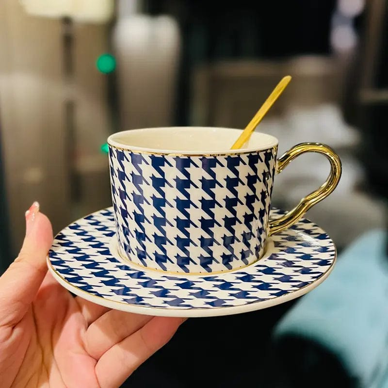 Colorful Houndstooth Tea / Coffee Cup and Saucer Set - Premium Coffee & Tea Cups - Shop now at San Rocco Italia