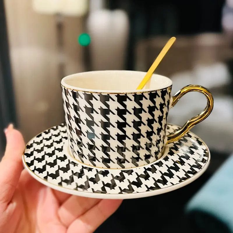 Colorful Houndstooth Tea / Coffee Cup and Saucer Set - Premium Coffee & Tea Cups - Shop now at San Rocco Italia