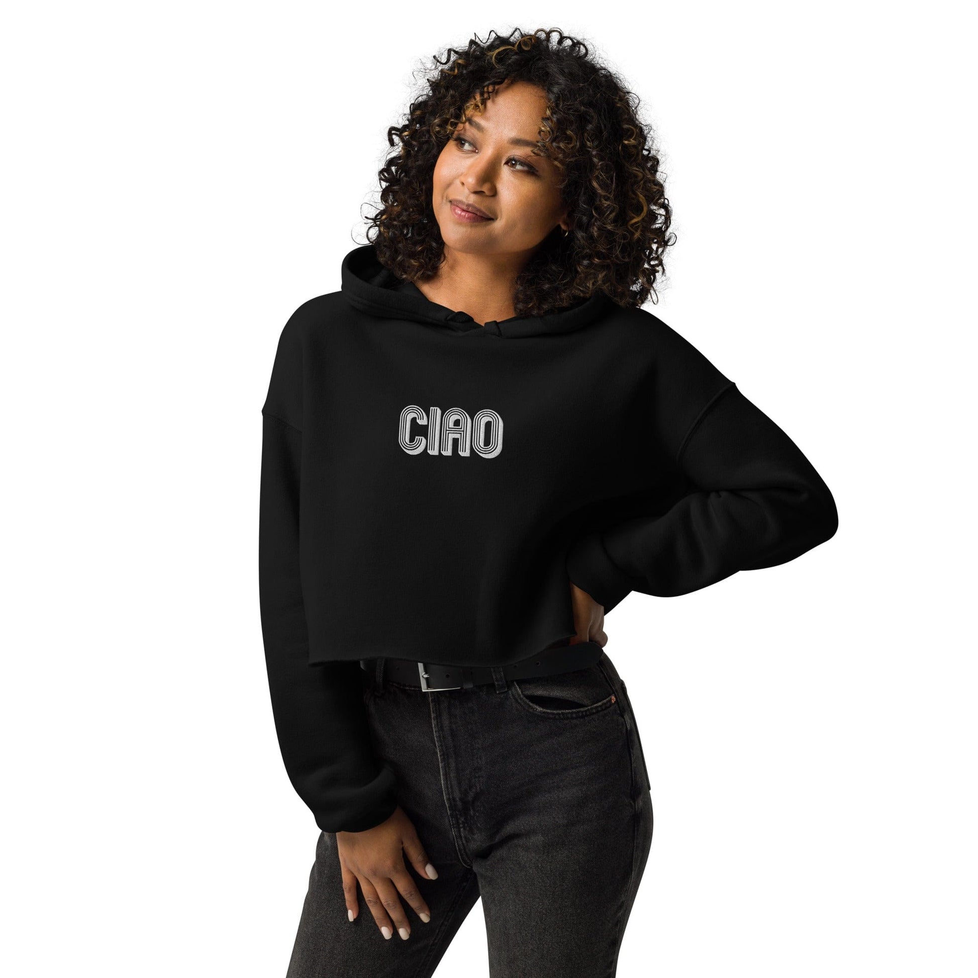 Embroidered Ciao Crop Hoodie - Premium  - Shop now at San Rocco Italia