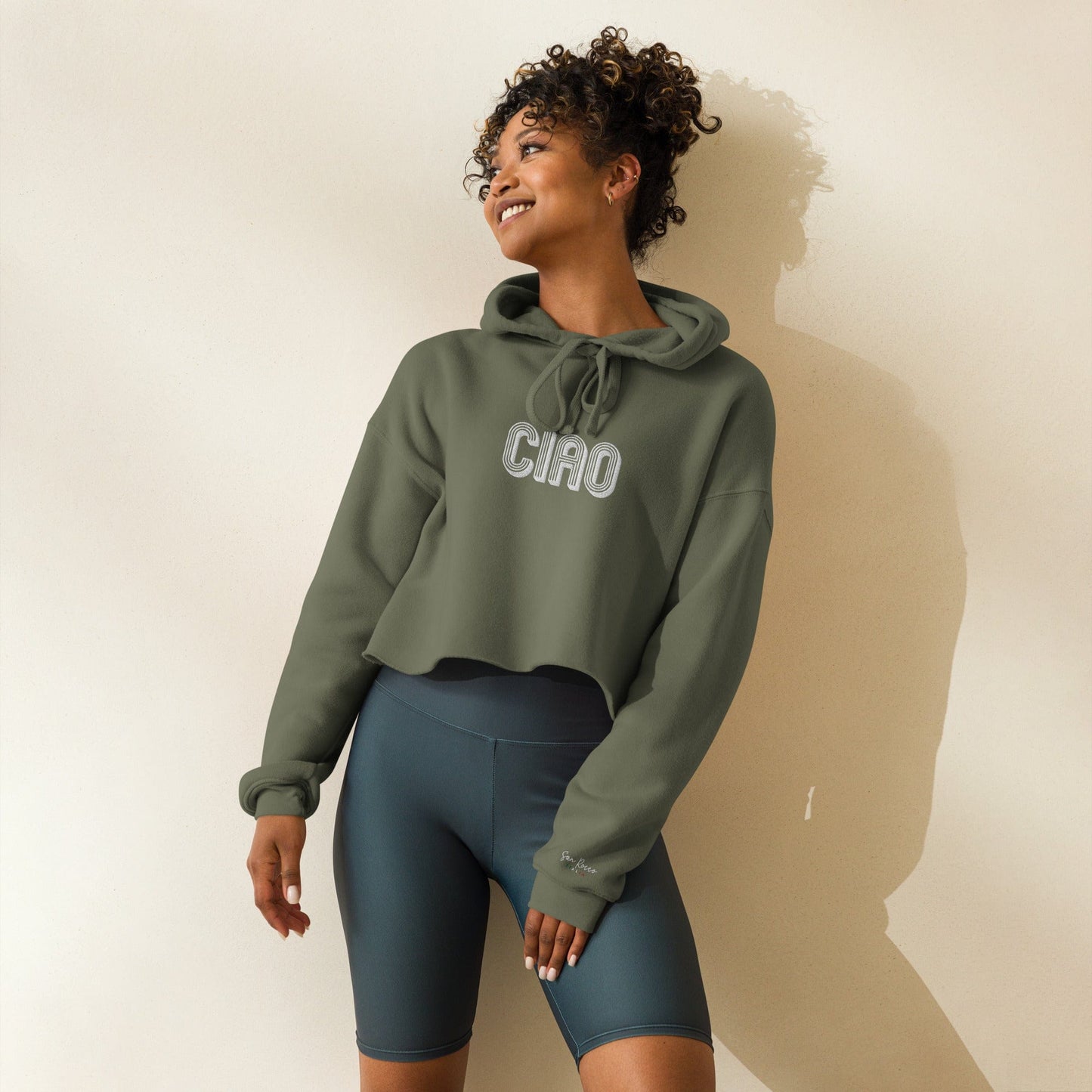 Embroidered Ciao Crop Hoodie - Premium  - Shop now at San Rocco Italia