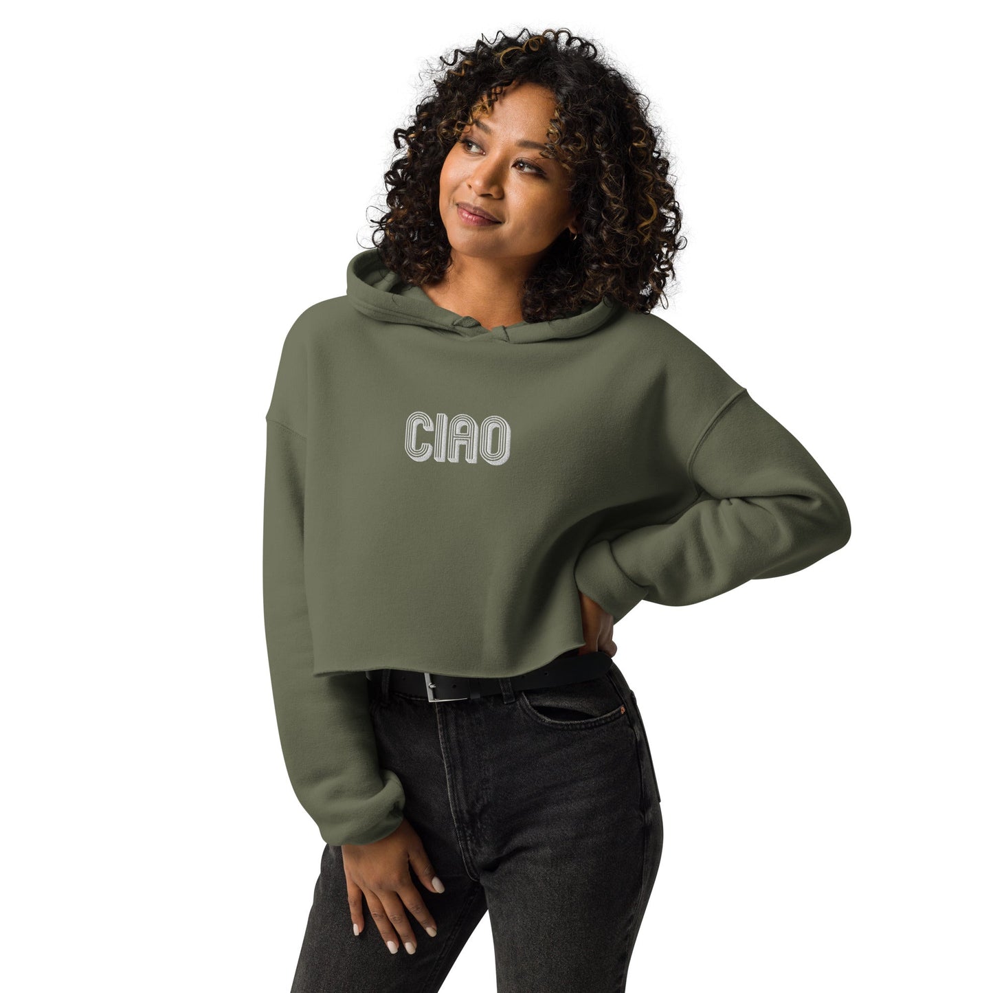 Embroidered Ciao Crop Hoodie - Premium  - Shop now at San Rocco Italia