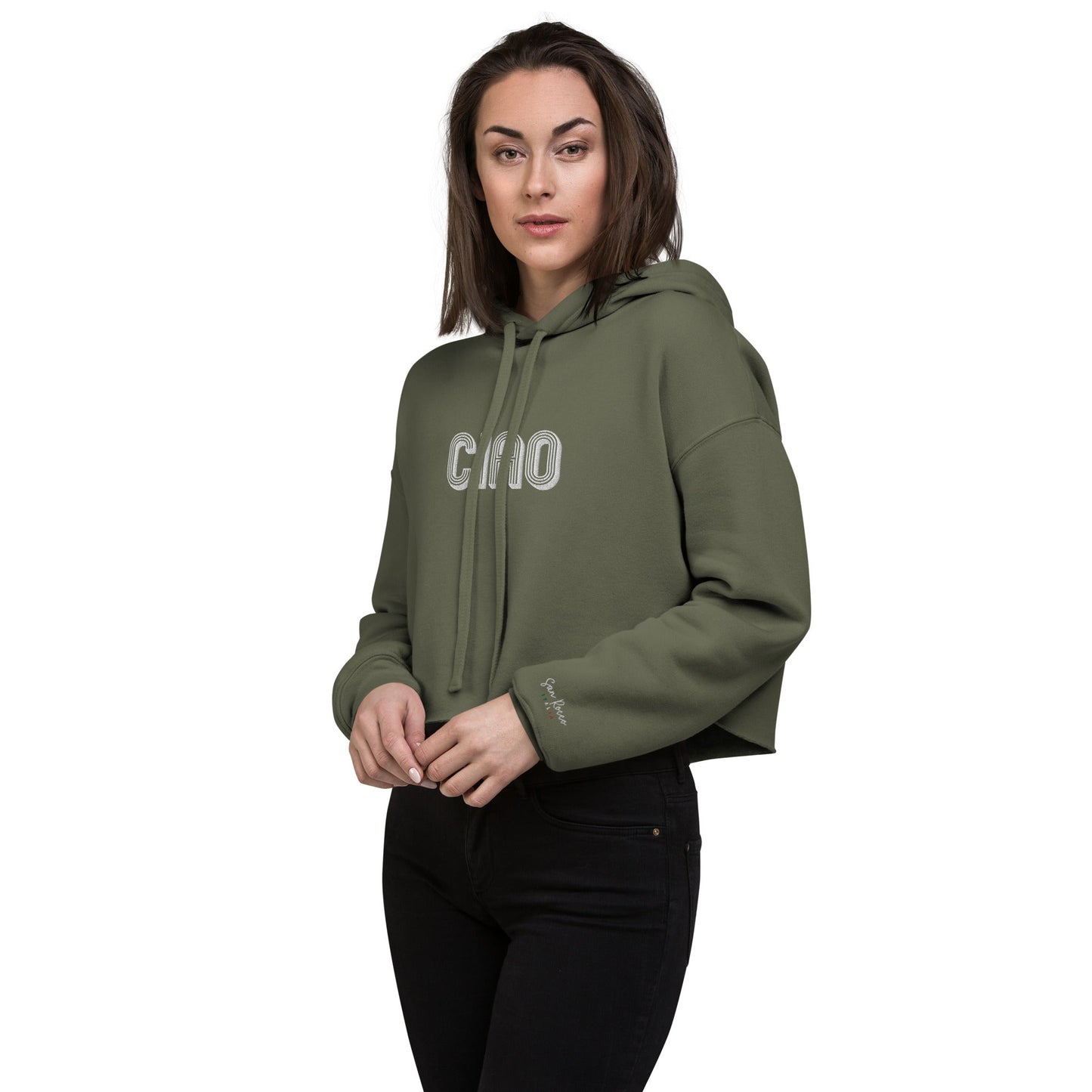 Embroidered Ciao Crop Hoodie - Premium  - Shop now at San Rocco Italia