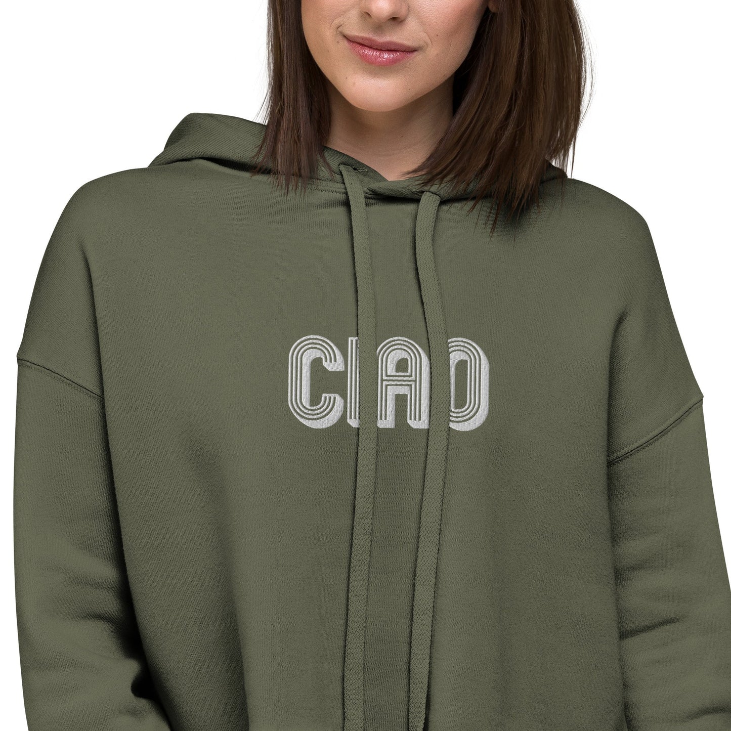 Embroidered Ciao Crop Hoodie - Premium  - Shop now at San Rocco Italia