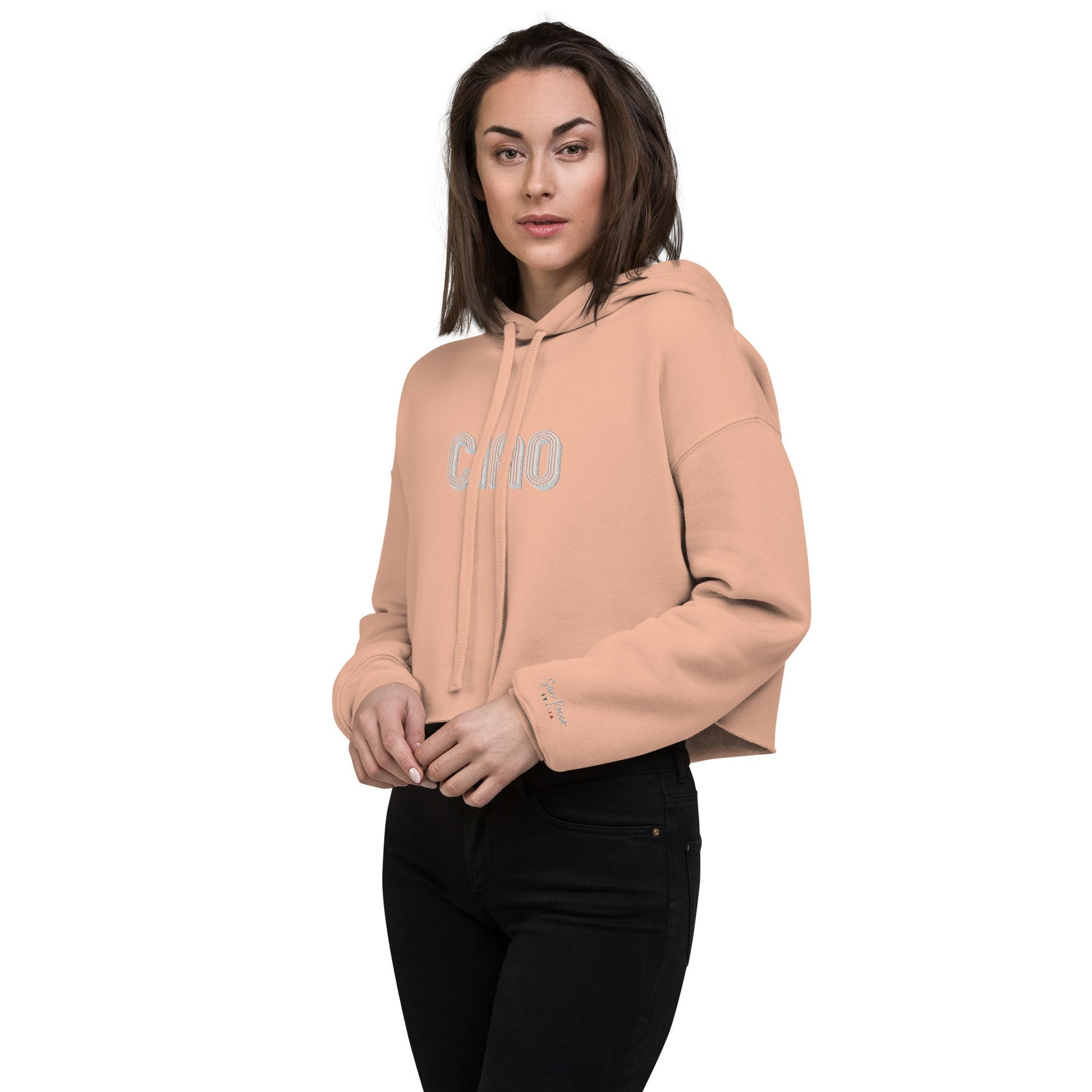 Embroidered Ciao Crop Hoodie - Premium  - Shop now at San Rocco Italia