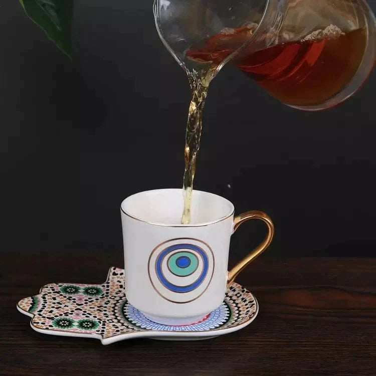 Evil Eye Ceramic Espresso Cups and Hamsa Saucers - Premium Espresso Cups - Shop now at San Rocco Italia