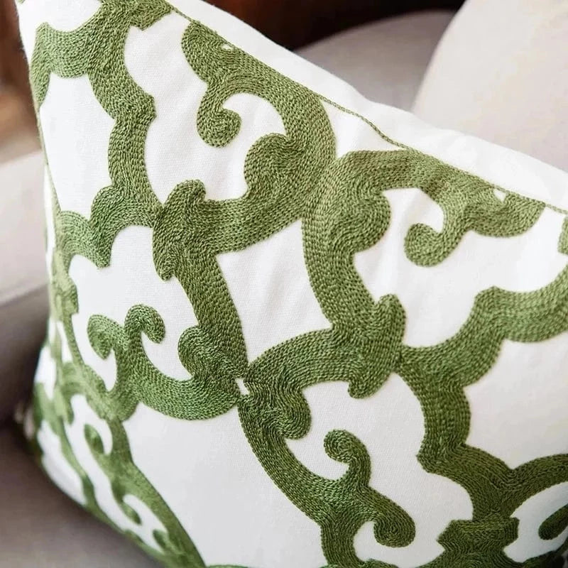 Green and White Embroidered Throw Pillow Covers 18 x 18 inches (45x45 cm) - Premium  - Shop now at San Rocco Italia