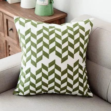 Green and White Embroidered Throw Pillow Covers 18 x 18 inches (45x45 cm) - Premium  - Shop now at San Rocco Italia