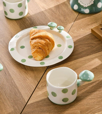 Green and White Mushroom Ceramic Mugs, Teapot, Plates and Bowls -  - San Rocco Italia