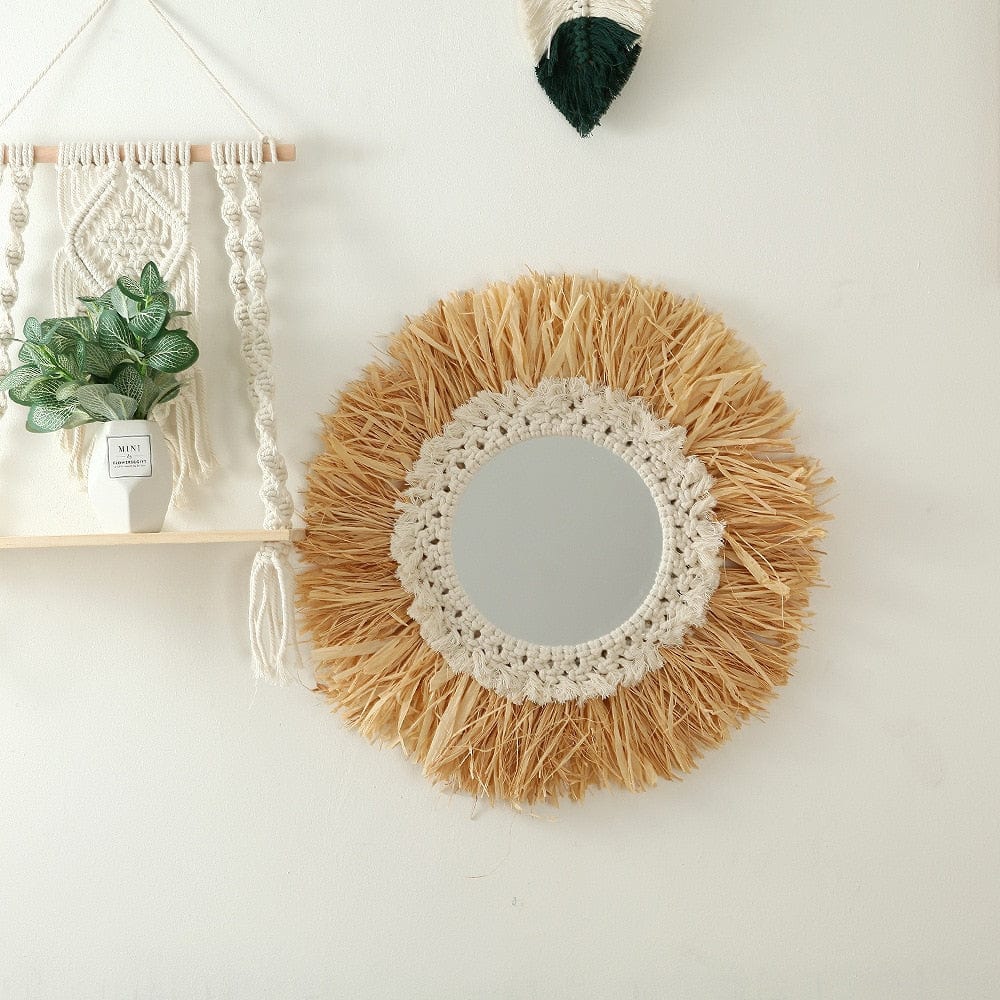 Handmade Feather, Raffia and Macramé Wall Mirrors | 40 cm and 45 cm - Premium  - Just €47.95! Shop now at San Rocco Italia