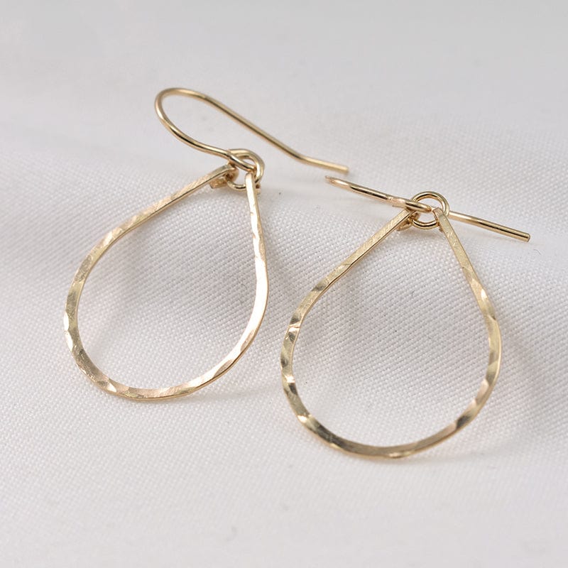 Gold Filled and Sterling Silver Handmade Hammered Teardrop Hoop