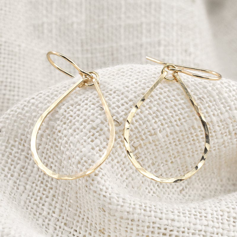 Gold Filled and Sterling Silver Handmade Hammered Teardrop Hoop