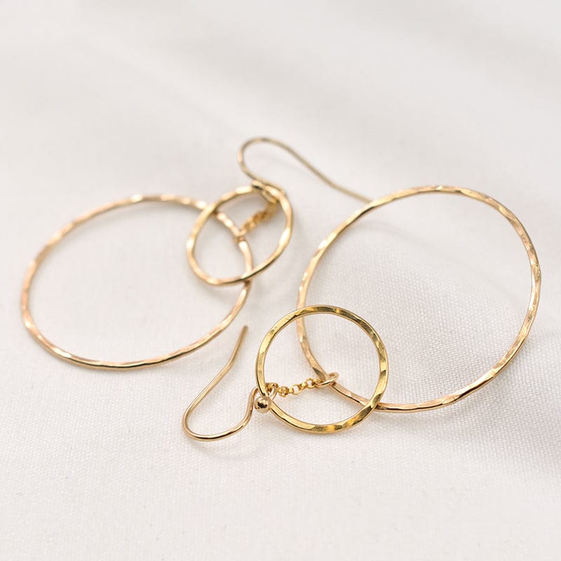 Handmade Hammered Double Circle Gold Drop Earrings | 14K Gold Filled - Premium Jewelry & Accessories - Earrings - Shop now at San Rocco Italia