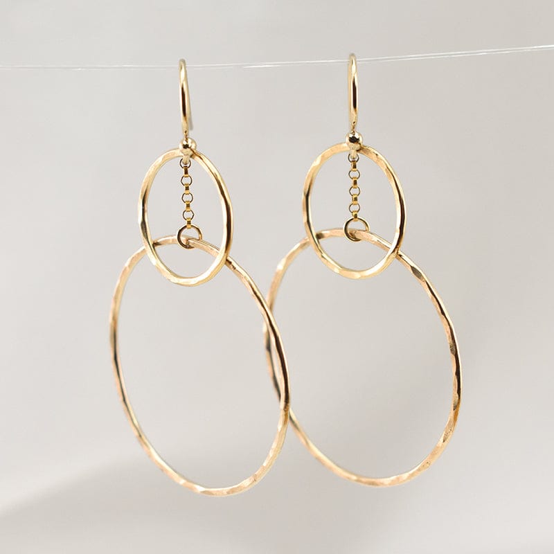 Handmade Hammered Double Circle Gold Drop Earrings | 14K Gold Filled - Premium Jewelry & Accessories - Earrings - Shop now at San Rocco Italia